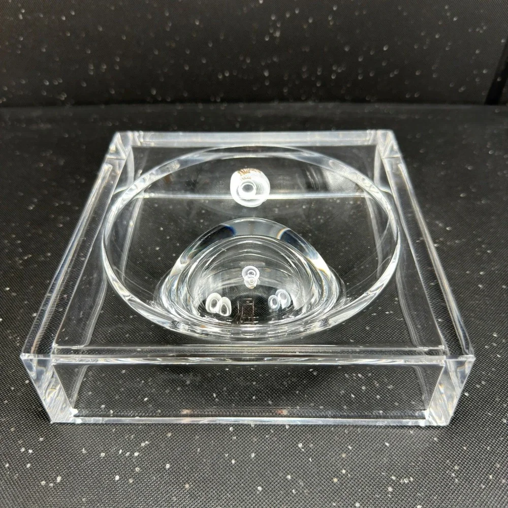 Vintage Italian Thick Acrylic Square Ash Holder Catchall Clear Lucite Italy VTG